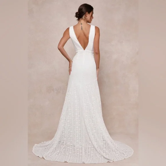 Lulus-Infinite Bliss Ivory Lace Sleeveless Backless Trumpet Maxi Dress (M/S) - Picture 2 of 5